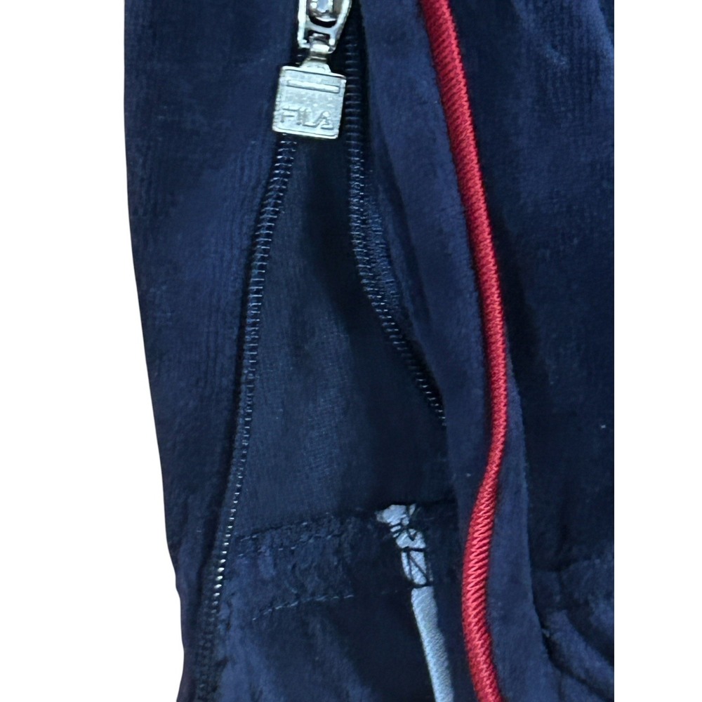 Vintage FILA Velour Track Pants Navy Blue Red Piping Size XL 90s Y2K Zip Ankle - Picture 3 of 8